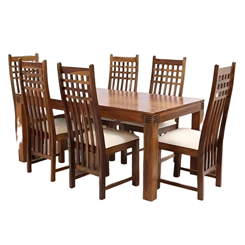 Brown Teak Wood Dining Table Set