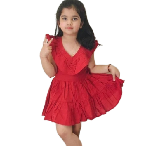 Girl Red Cotton Short Frock