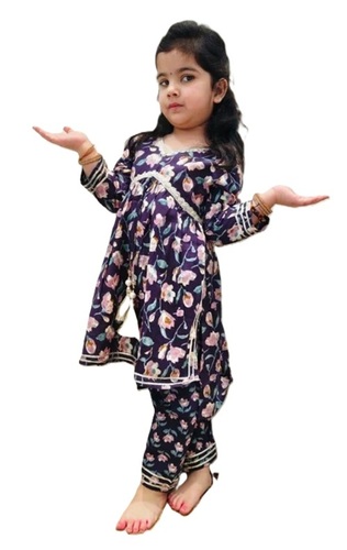 Girls Red Cotton Alia Cut Suits - Cotton, Age 7 to 8 Years | Breathable, Washable, Printed