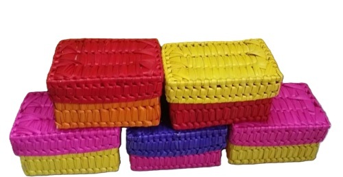 Square Palm Leaf Box - Palm Material, 5x3x3 to 8x6x4 Inches, Pink | Easy To Clean, Plain Design, Gifting Use