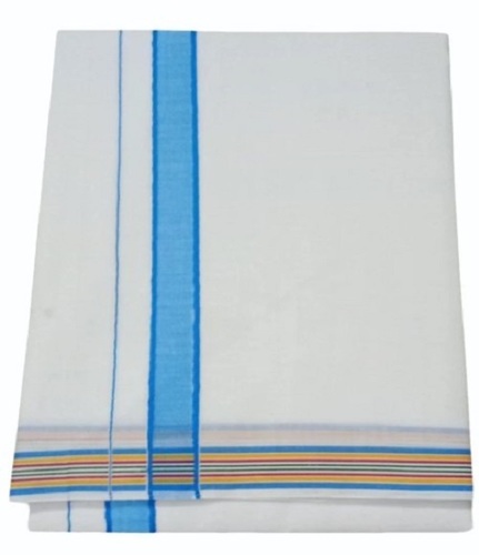 White And Blue Cotton Dhoti