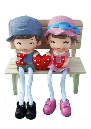 Cute Hanging Couple Sitting On Bench Garden Decor - Plastic 5x6x16 cm Multicolor Painted Finish