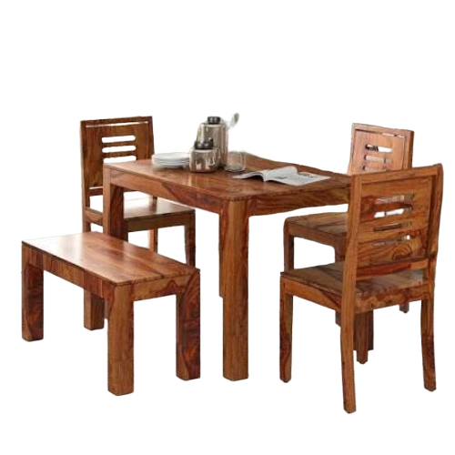 Wooden Dining Table - Solid Wood, Rectangle, Brown | Modern Appearance, No Assembly Required, Termite Resistant, Polished Finish