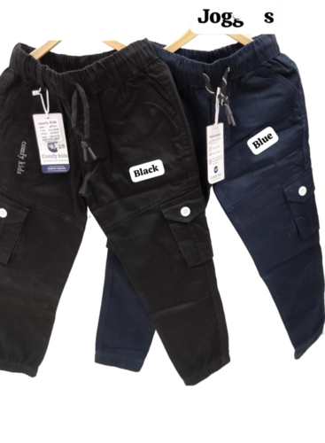 Kids Boys Combed Cotton Joggers Cargo Blue And Black