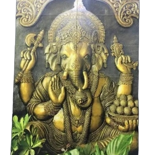 Ganesha Ceramic Wall Tiles - Ceramic, Various Sizes, Golden | Wear-Resistant, Polished Finish, Easy to Wash