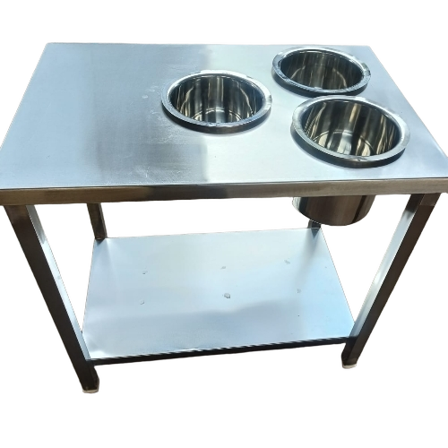 Dosa Dough Table - Stainless Steel, Standard Size, Square | 3 Bowls, Low Maintenance, Anti-Rust Metal