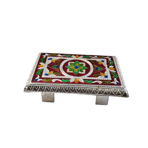 Wooden Patta - 6x4x2 Inch Half Silver Rectangle, 2 Legs | Home, Pooja, Decorative
