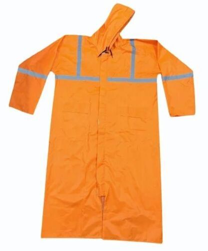 230 Gsm Orange Polyester Raincoat XL - Hot Seam Sealed Zipper Flap Attached Hood 2 Pockets | Water Resistant Durable Lightweight Waterproof