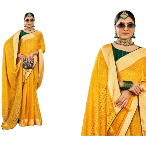 Chiffon Printed Saree - Cotton Fabric, Multiple Colors | Light Weight, Breathable, Party Wear