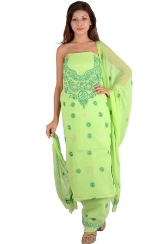 Lucknowi Chikankari Suit - Cotton Light Green Sleeveless | Breathable Color Fastness Shrink Resistance