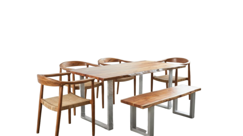 Modern Solid Wood Dining Table Set With Bench & Chairs