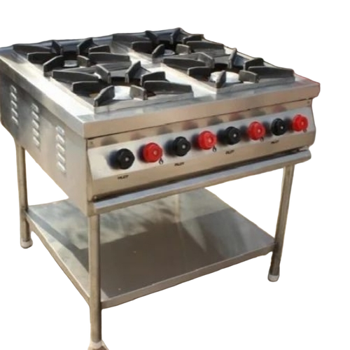 Stainless Steel Four Burner Gas Range - Steel Standard Size Silver | Long Functionality User Friendly Features 1 Year Warranty