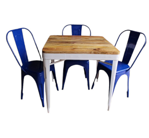 Mango Wood Top Table With Metal Chair - Mango Wood, Powder Coated, Multicolor | Durable, Easy To Clean, Rust Free