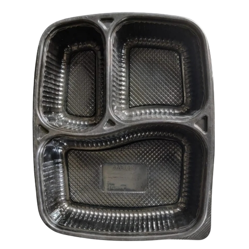 Food Packaging Tray - Plastic, Standard Size, Black | Lightweight, Cold & Heat Resistant, Anti-Leak