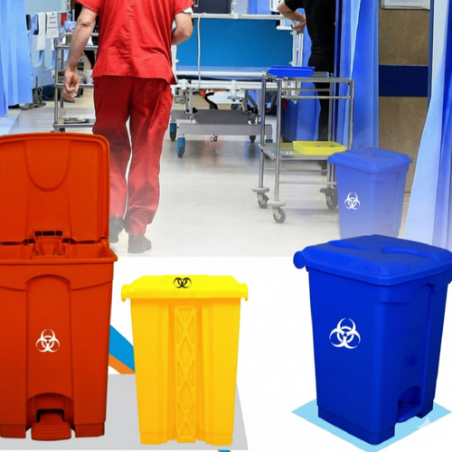 Color Coded Bio Medical Bin - Plastic, Various Sizes, Red Yellow Blue | Waste Segregation for Hospitals
