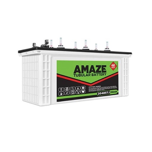 Amaze Tubular Battery - Plastic, Standard Size, White & Green | Shock, Heat Resistance, Maintenance Free, Sealed, Portable