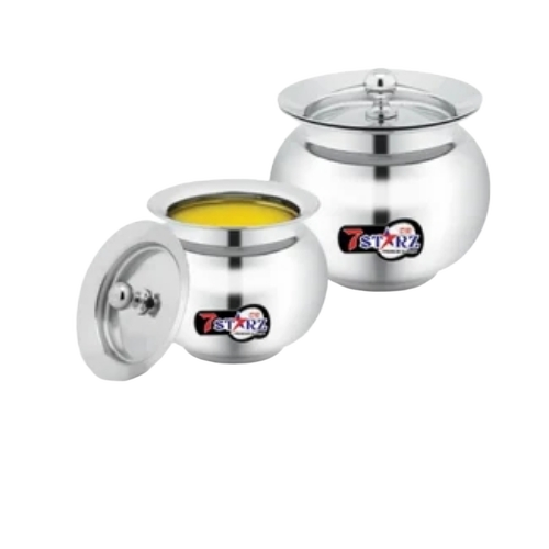 Stainless Steel Ghee Pot - Various Sizes, Silver | Lightweight, Rust Resistant, Polished Finish
