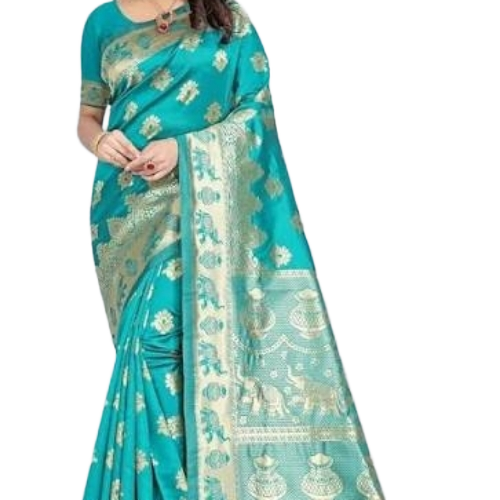 Ladies Saree - Cotton, Multi Color, All Size | Intricate Golden Patterns, Lightweight, Elegant Drape
