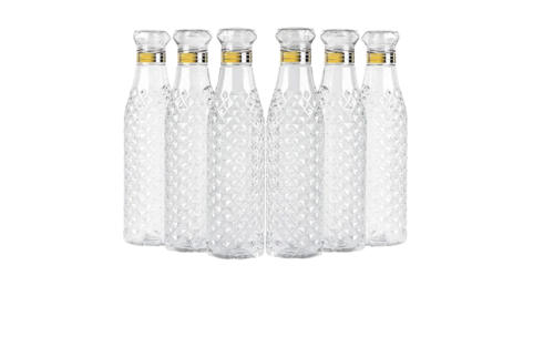 Transparent Plastic Bottle - Plastic, Transparent, Round, Silver Cap with Gold Band | Leak Proof, Reusable, Lightweight