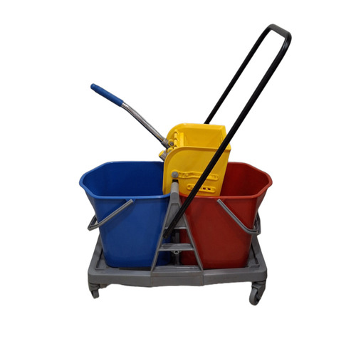 Winger Trolley For Housekeeping - Heavy-Duty Plastic Body with Metal Wringer, Multicolor | Smooth Rolling Wheels, Multiple Storage Sections