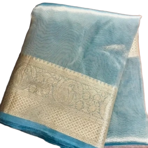 Crushed Tissue Saree Silk Banarasi, 6.3m Blue, Women's Party Wear