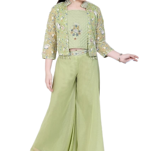 Palazzo Set With Jacket - Optimum Fabric Grey Regular Fit | Breathable Washable Anti-Wrinkle