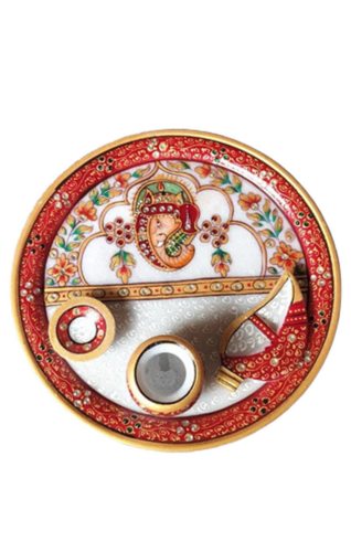 Handcrafted Marble Pooja Thali Set - Color: Na