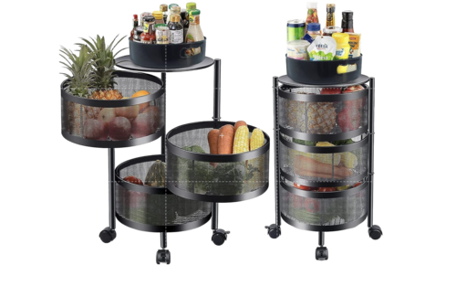 Metal Mesh Rotating Kitchen Storage Trolley - Metal, Standard Size | Anti Rust, Low Maintenance