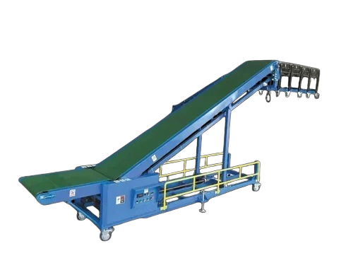 Mild Steel Inclined Belt Conveyor - 2000mm Height, 10ft Length, Green and Blue | 200kg Load Capacity, Industrial Use
