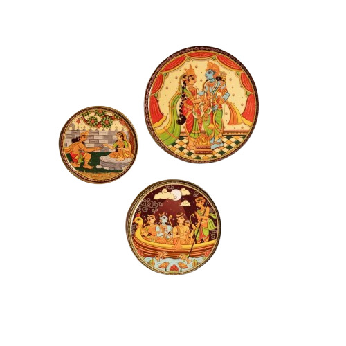 Ritualistic Ramayan Wall Plate Home Decorative Set Of 3 - Color: Multicolor