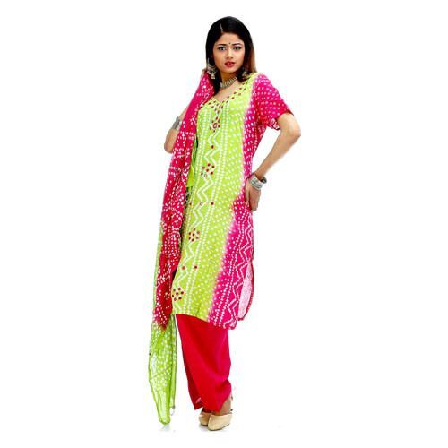 Bandhej Salwar Kameez - Cotton, Full Sleeves, Vibrant Colors | Breathable, Printed Design, Durable Stitching
