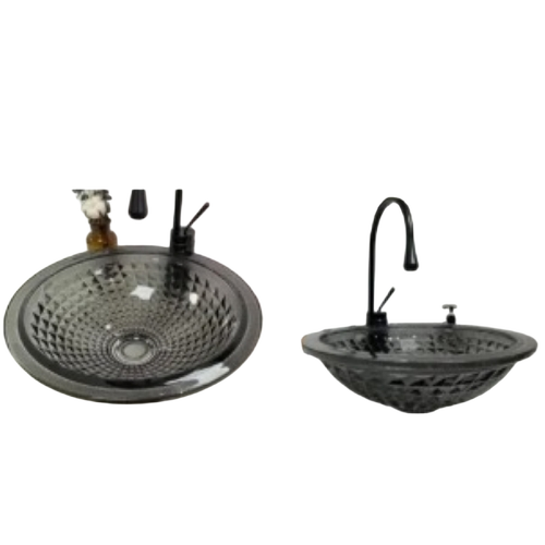 Crystal Glass Wash Basins - Glass, Round, Black, Glossy Finish | Scratch Resistant, Easy to Clean, Customised