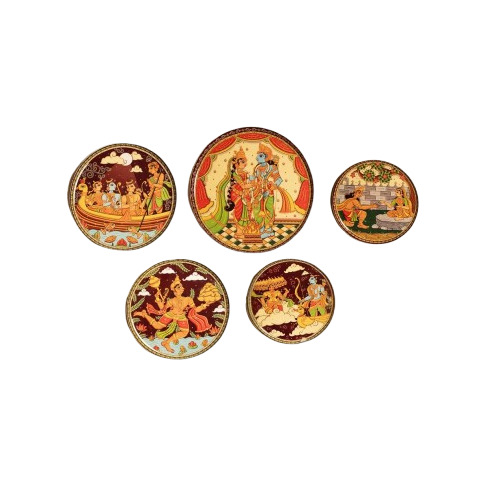Ritualistic Ramayan Wall Plate Decorative Set Of 5 - Color: Multi