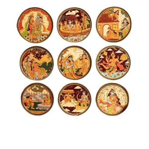 Ritualistic Ramayan Wall Plate Home Decor Set Of 9 Plates - Color: Multi