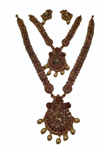 Traditional Temple Necklace Sets - Golden Multi Color, Long Shape | Artificial, Party Wear, All Sizes