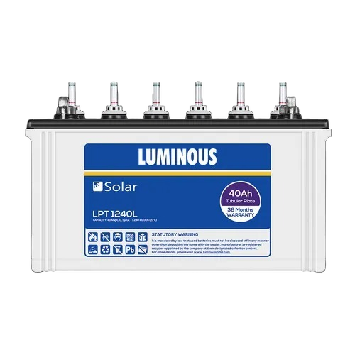 40Ah Luminous Solar Battery - 41.2x17.3x26.7cm, White, Tubular Technology | Commercial, Home, Industrial Use