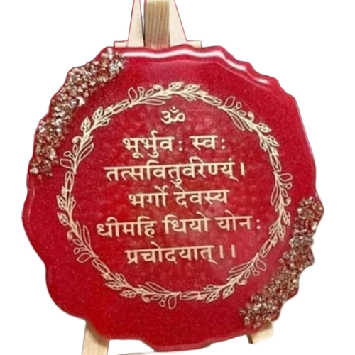 Epoxy Resin Mantra Painting - Square Red Frame, All Sizes | Glossy Finish, Scratch Resistant, Vibrant Colors