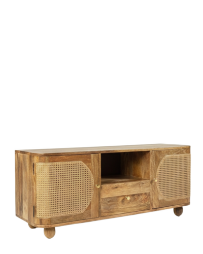 Handcrafted Solid Wood Cane Door Media Unit