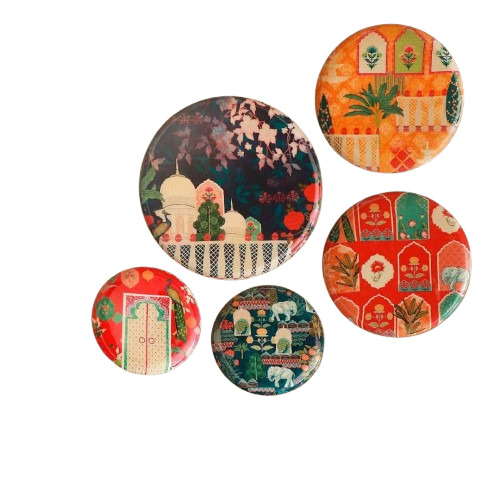 Ritualistic Vintage India Wall Plates Home Decor Set Of 5 - Color: Multi