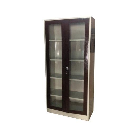 Library Cabinets - Iron, Standard Size, Brown, Double Door Locking System | Floor Standing, Four Shelves, Corrosion Resistant, Indian Style