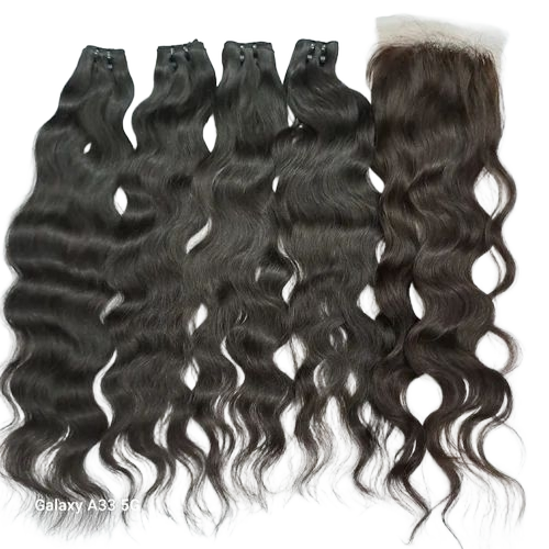 Human Hair Weave Extensions - Remy Hair, Black, Wavy Texture | Light Weight, Breathable, Washable, 1 Year Warranty