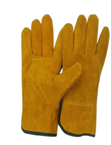 Leather Safety Gloves - Leather Coated Yellowish-Brown Fine Finished | Durable Smooth Texture Industrial Use