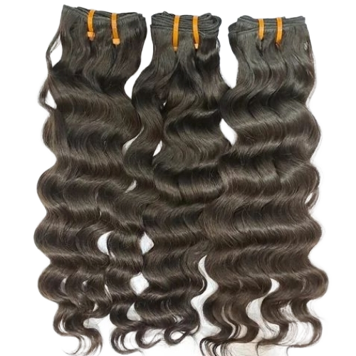 Raw Temple Human Hair Weft - Indian Human Hair, Black, Wave Texture | Remy Hair, Lightweight, Washable, Breathable