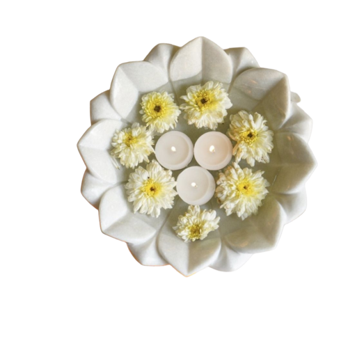 Ritualistic Lotus Marble Urli - Color: White