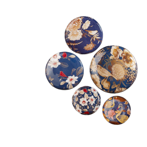 Ritualistic Oriental Blooms Art Fridge Magnets Set Of 5 - Color: Multi
