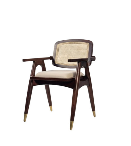 Handcrafted Solid Wood Cane Back Armchair With Cushion - Assembly: No Assembly Required