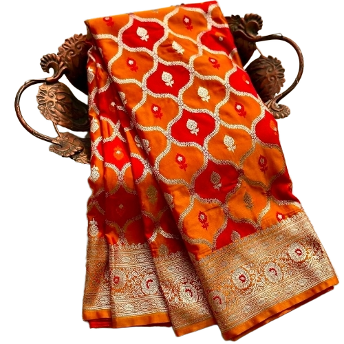 Banarasi Silk Sarees - Silk, Standard, Orange | Stylist, Comfortable, Skin Friendly, Women, Party Wear