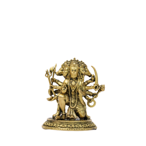 Ritualistic Pure Brass Panchmukhi Hanuman Idol - Color: Gold
