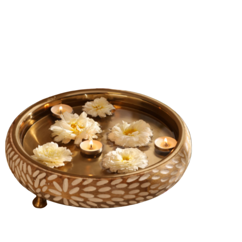 Ritualistic Vrinda Wooden Urli - Color: Gold
