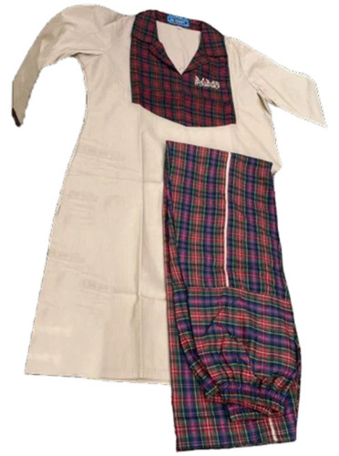 Terry Cotton School Suit Salwar Set - Collar Type: V Neck
